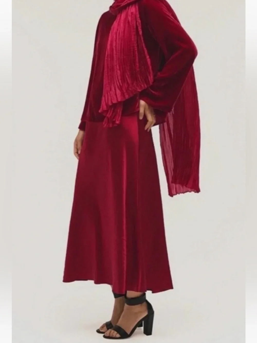 Eileen Fisher Textured Satin Elastic Waist Bias Maxi Skirt, in Ruby